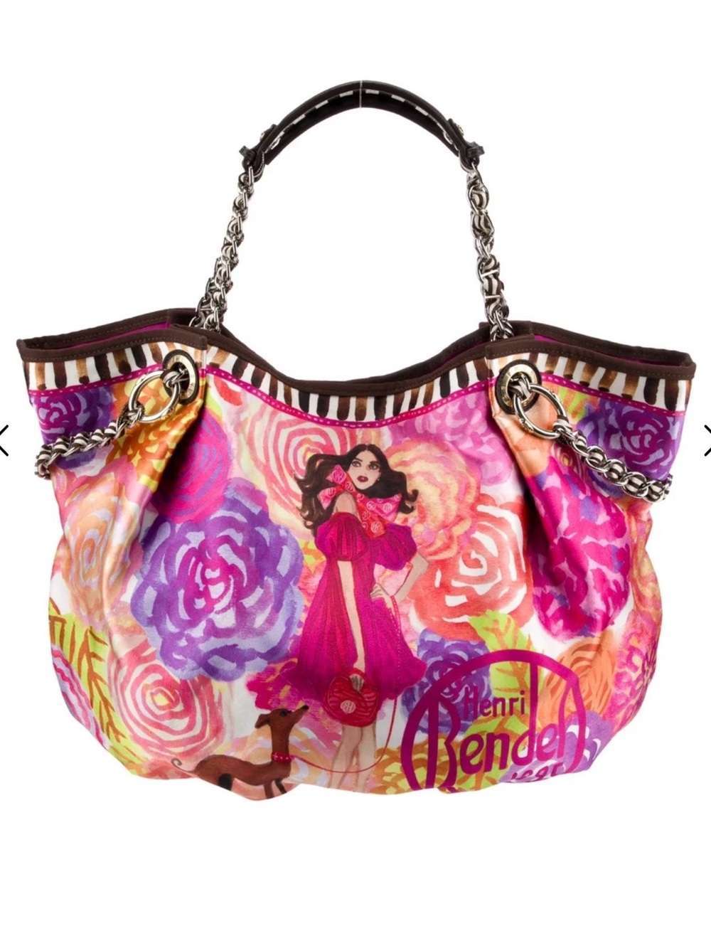 Rare Henri Bendel Pink & Purple Floral Chain-Handle Tote